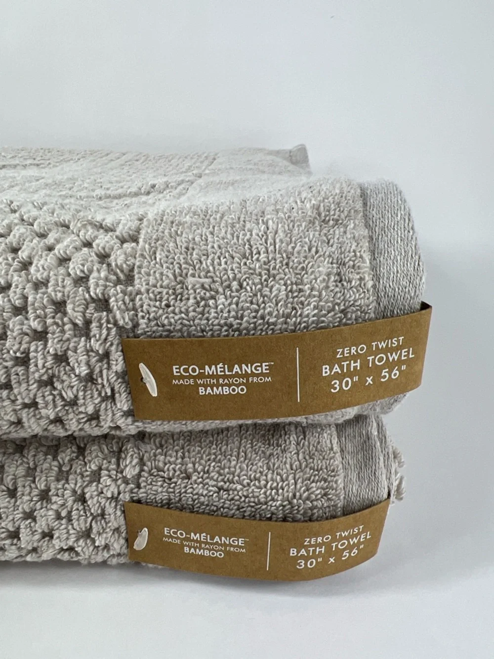 2 PC Common Thread Eco Melange BAMBOO Bath Towels Tan Oversized Zero Twist NEW